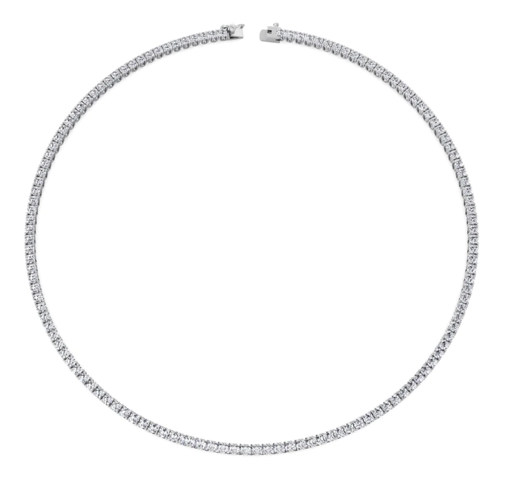 12CT Moissanite - Lab Diamond Tennis Necklace 14K White Gold 20"